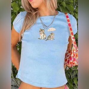 Cute Blue Cat Graphic Tee